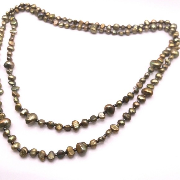 Green Yellow Multicolor Dyed Genuine Pearl Long Strand Necklace 48" - Picture 4 of 9